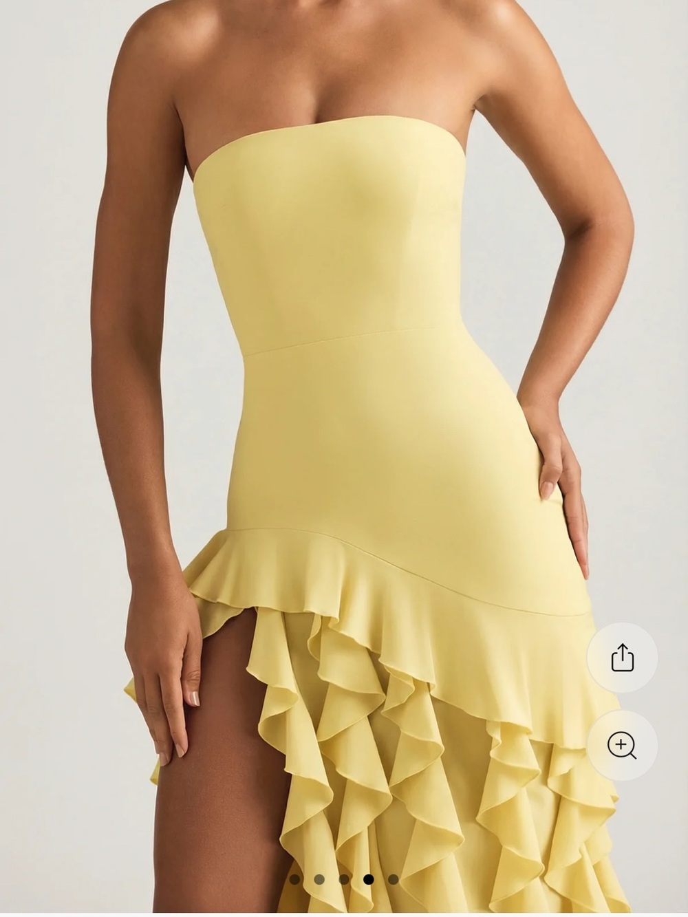 Oh Polly Strapless Lemon Yellow Ruffle High-Low Gown - Picture 3 of 5